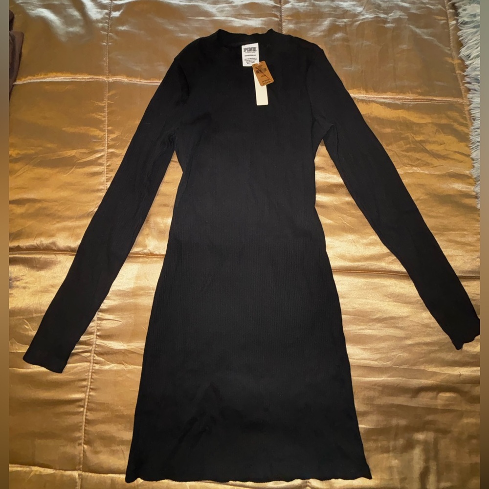 🐱PINK Victoria's Secret stretch cotton mock- neck Black Long Sleeve Dress - Picture 6 of 7